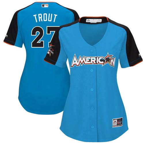Los Angeles Angels #27 Mike Trout Blue 2017 All-Star American League Women's Stitched Jersey Womens