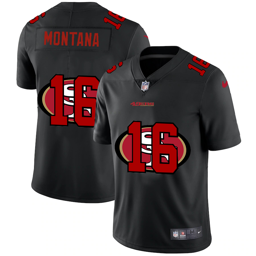 San Francisco 49ers #16 Joe Montana Men's Team Logo Dual Overlap Limited Jersey Black