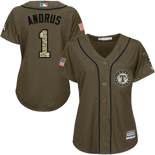 Texas Rangers #1 Elvis Andrus Green Salute to Service Women's Stitched Jersey Womens