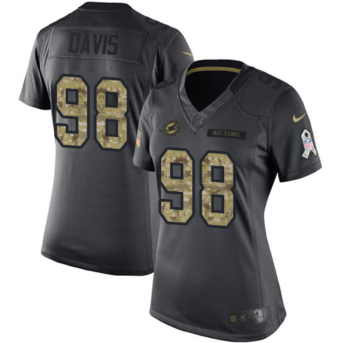 Miami Dolphins #98 Raekwon Davis Black Women's Stitched Limited 2016 Salute to Service Jersey Womens