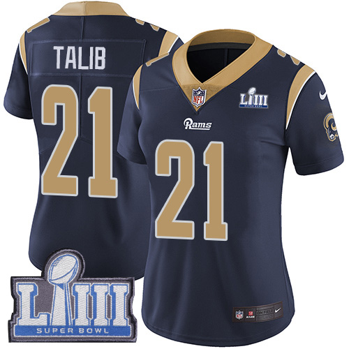 Los Angeles Rams #21 Aqib Talib Navy Blue Team Color Super Bowl LIII Bound Women's Stitched Vapor Untouchable Limited Jersey Womens