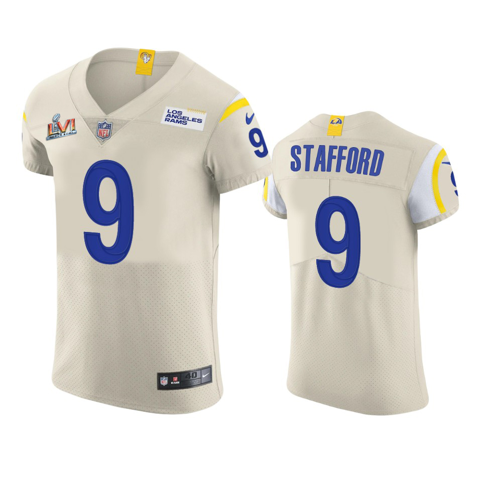 Los Angeles Rams #9 Matthew Stafford Men's Super Bowl LVI Patch Vapor Elite Player Jersey - Bone