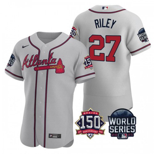Atlanta Atlanta Braves #27 Austin Riley Men's 150th Anniversary 2021 World Series Authentic Jersey - Grey Men's