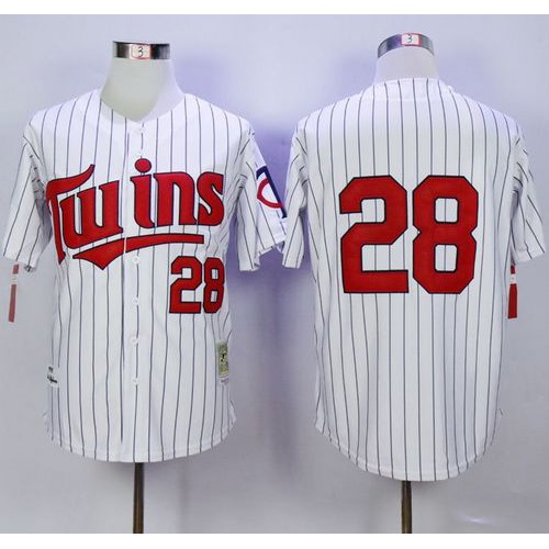 Mitchell And Ness Minnesota Twins #28 Bert Blyleven White(Blue Strip) Throwback Stitched Jersey Men's