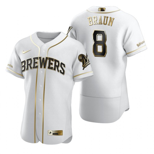 Milwaukee Milwaukee Brewers #8 Ryan Braun White Men's Authentic Golden Edition Jersey Men's