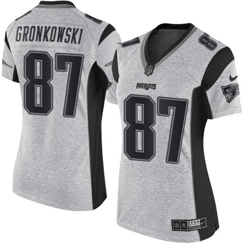 New England Patriots #87 Rob Gronkowski Gray Women's Stitched Limited Gridiron Gray II Jersey Womens
