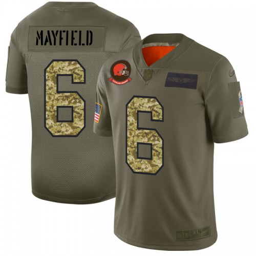 Cleveland Cleveland Browns #6 Baker Mayfield Men's 2019 Olive Camo Salute To Service Limited Jersey Men's
