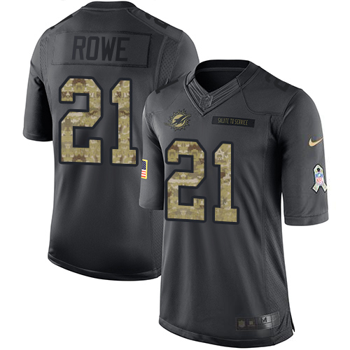 Miami Dolphins #21 Eric Rowe Black Youth Stitched Limited 2016 Salute to Service Jersey Youth