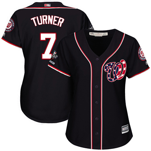 Washington Nationals #7 Trea Turner Navy Blue Alternate 2019 World Series Champions Women's Stitched Jersey Womens