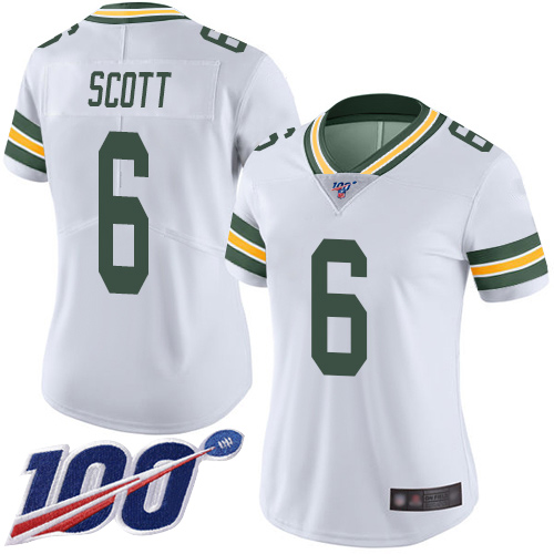 Green Bay Packers #6 JK Scott White Women's Stitched 100th Season Vapor Limited Jersey Womens