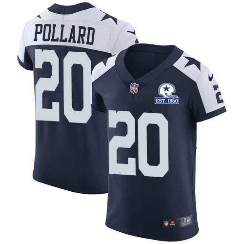 Cowboys #20 Tony Pollard Navy Blue Thanksgiving Men's Stitched With Established In 1960 Patch Vapor Untouchable Throwback Elite Jersey