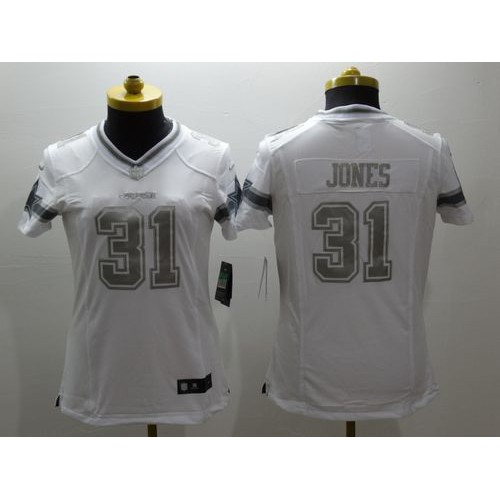 Dallas Cowboys #31 Byron Jones White Women's Stitched Limited Platinum Jersey Womens