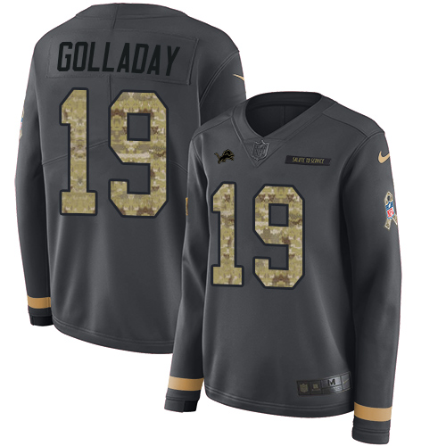 Detroit Lions #19 Kenny Golladay Anthracite Salute to Service Women's Stitched Limited Therma Long Sleeve Jersey Womens