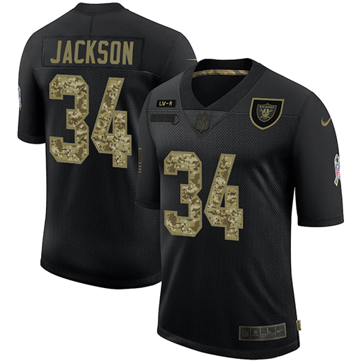 Las Vegas Raiders #34 Bo Jackson Men's 2020 Salute To Service Camo Limited Jersey Black