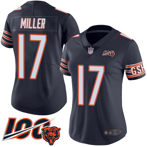 Chicago Bears #17 Anthony Miller Navy Blue Team Color Women's Stitched 100th Season Vapor Limited Jersey Womens