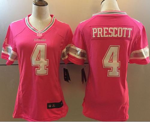 Cowboys #4 Dak Prescott Pink Women's Stitched Elite Jersey