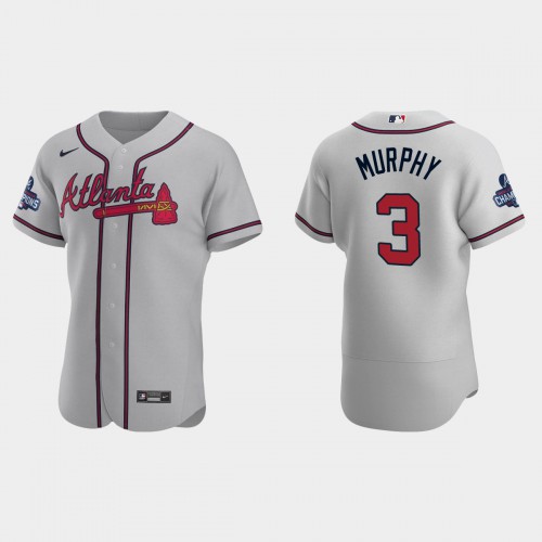 Atlanta Atlanta Braves #3 Dale Murphy Men's 2021 World Series Champions Patch Authentic Player Jersey - Gray Men's