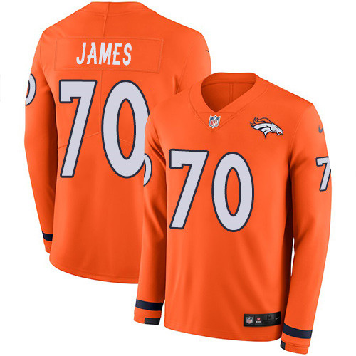 Men's Denver Broncos #70 Ja'Wuan James Orange Team Color Men's Stitched Limited Therma Long Sleeve Jersey Men's