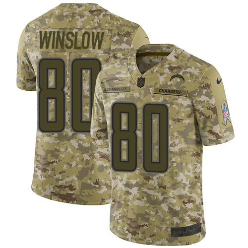 Los Angeles Chargers #80 Kellen Winslow Camo Men's Stitched Limited 2018 Salute To Service Jersey Men's