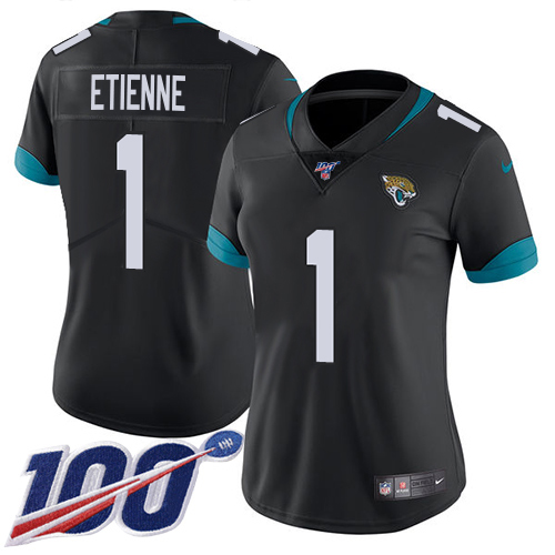 Jaguars #1 Travis Etienne Black Team Color Women's Stitched 100th Season Vapor Untouchable Limited Jersey