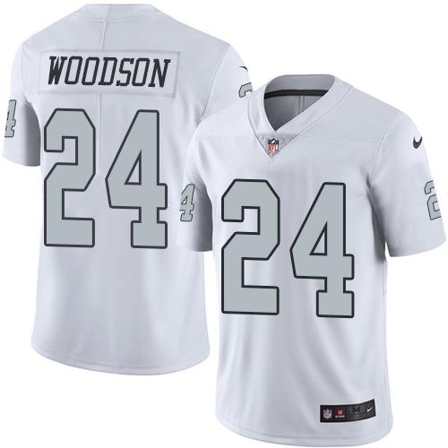 Raiders #24 Charles Woodson White Men's Stitched Limited Rush Jersey
