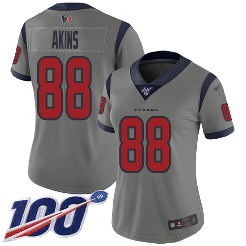 Houston Texans #88 Jordan Akins Gray Women's Stitched Limited Inverted Legend 100th Season Jersey Womens