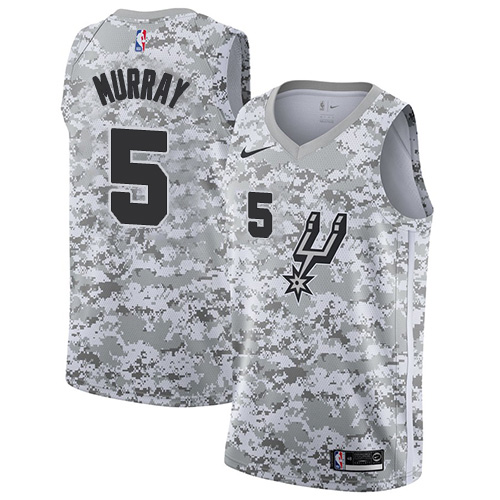 San Antonio Spurs #5 Dejounte Murray White Camo Swingman Earned Edition Jersey Mens