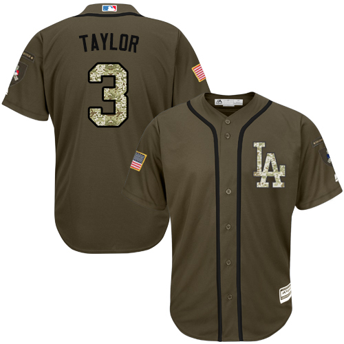Los Angeles Dodgers #3 Chris Taylor Green Salute to Service Stitched Jersey Men's