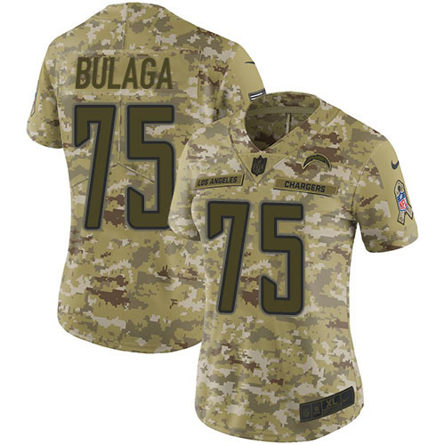 Los Angeles Chargers #75 Bryan Bulaga Camo Women's Stitched Limited 2018 Salute To Service Jersey Womens