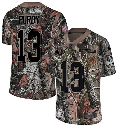 49ers #13 Brock Purdy Camo Men's Stitched Limited Rush Realtree Jersey