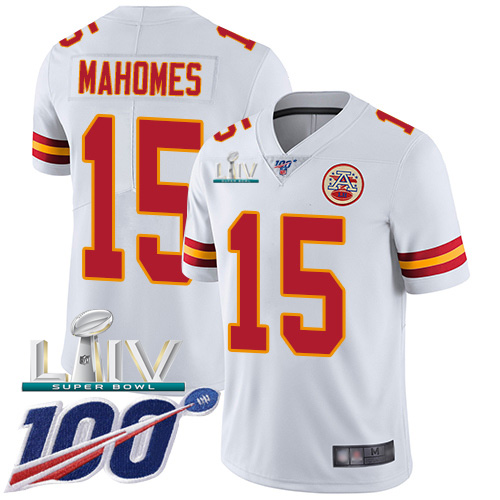 Chiefs #15 Patrick Mahomes White Super Bowl LIV 2020 Youth Stitched 100th Season Vapor Untouchable Limited Jersey