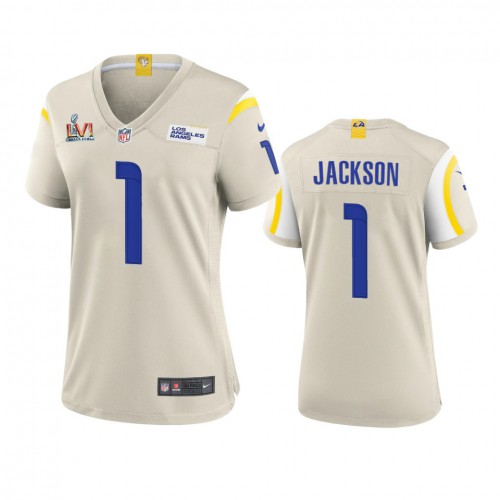 Los Angeles Los Angeles Rams #1 Desean Jackson Women's Super Bowl LVI Patch Game Jersey - Bone Womens