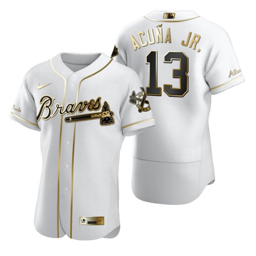 Atlanta Atlanta Braves #13 Ronald Acuna Jr. White Men's Authentic Golden Edition Jersey Men's