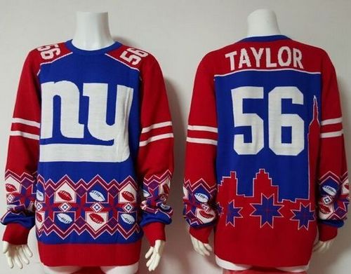 Giants #56 Lawrence Taylor Royal Blue/Red Men's Ugly Sweater