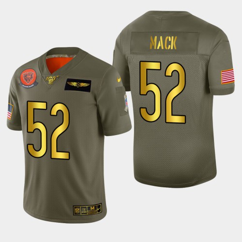 Chicago Chicago Bears #52 Khalil Mack Men's Olive Gold 2019 Salute to Service Limited 100 Jersey Men's