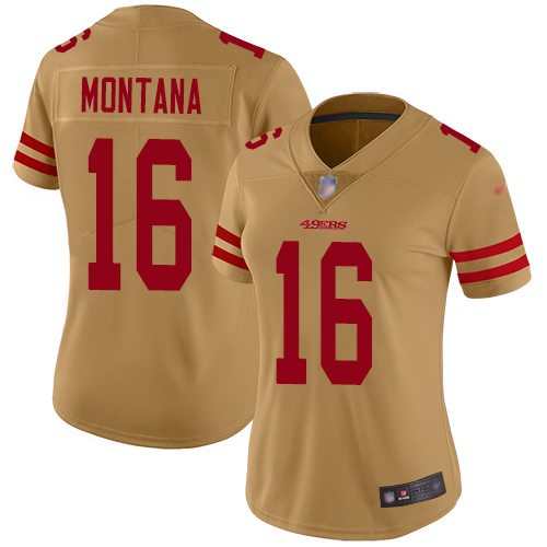 49ers #16 Joe Montana Gold Women's Stitched Limited Inverted Legend Jersey