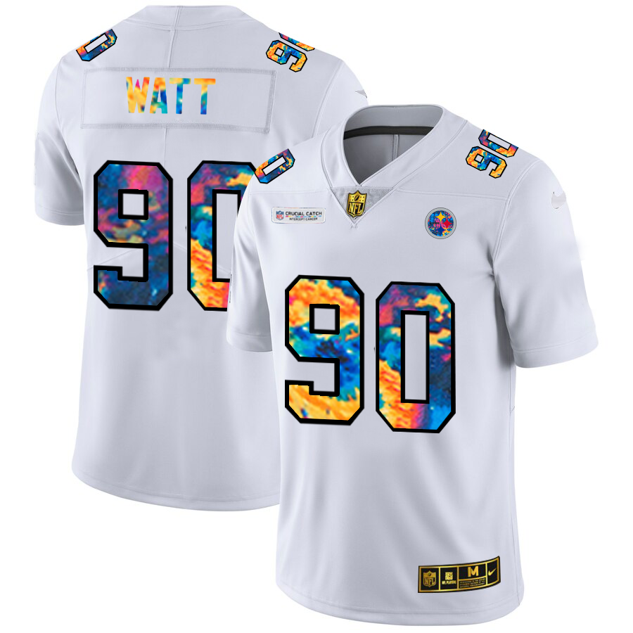Pittsburgh Steelers #90 T.J. Watt Men's White Multi-Color 2020 Crucial Catch Limited Jersey