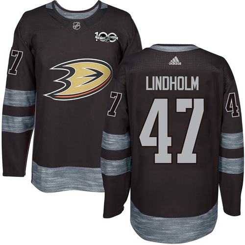 Adidas Anaheim Ducks #47 Hampus Lindholm Black 1917-2017 100th Anniversary Stitched Jersey Men's