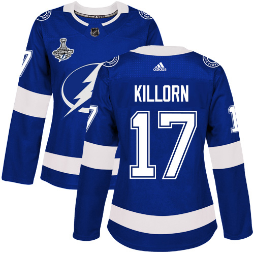 Adidas Tampa Bay Lightning #17 Alex Killorn Blue Home Authentic Women's 2020 Stanley Cup Champions Stitched Jersey Womens