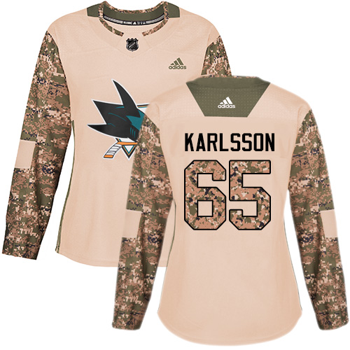 Adidas San Jose Sharks #65 Erik Karlsson Camo Authentic 2017 Veterans Day Women's Stitched Jersey Womens