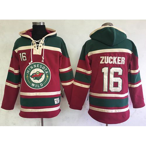 Minnesota Wild #16 Jason Zucker Red Sawyer Hooded Sweatshirt Stitched Jersey Men's