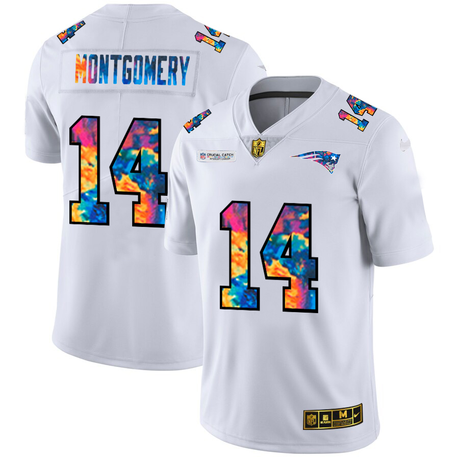 New England Patriots #14 Ty Montgomery Men's White Multi-Color 2020 Crucial Catch Limited Jersey