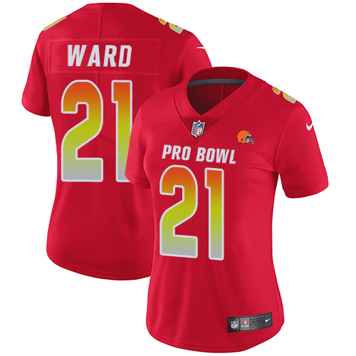 Browns #21 Denzel Ward Red Women's Stitched Limited AFC 2019 Pro Bowl Jersey