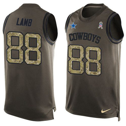 Cowboys #88 CeeDee Lamb Green Men's Stitched Limited Salute To Service Tank Top Jersey