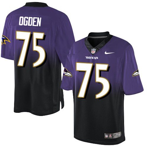 Baltimore Ravens #75 Jonathan Ogden Purple/Black Men's Stitched Elite Fadeaway Fashion Jersey Men's