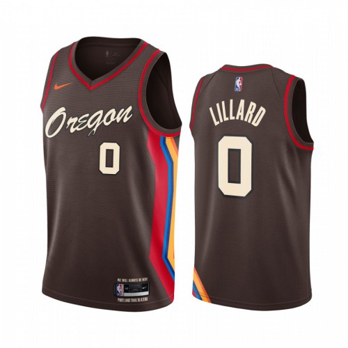 Portland Trail Blazers #0 Damian Lillard Chocolate Youth Swingman 2020-21 City Edition Jersey Youth