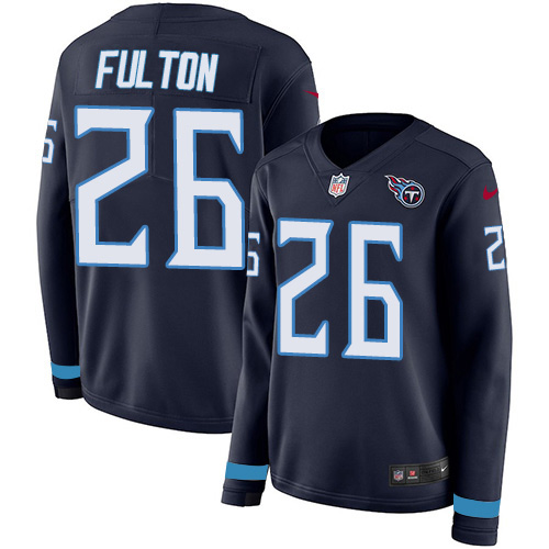 Tennessee Titans #26 Kristian Fulton Navy Blue Team Color Women's Stitched Limited Therma Long Sleeve Jersey Womens