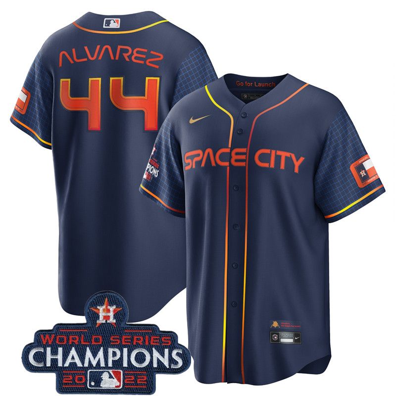 Houston Astros #44 Yordan Alvarez Navy 2022 World Series Champions City Connect Stitched Men's Jersey