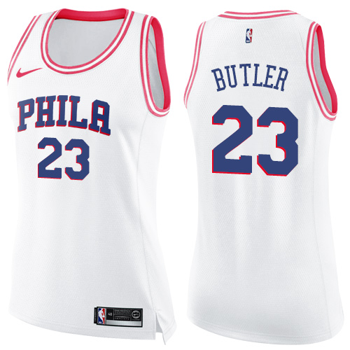 Philadelphia 76ers #23 Jimmy Butler White/Pink Womens Swingman Fashion Jersey Womens