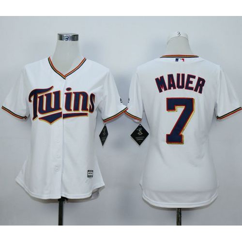 Minnesota Twins #7 Joe Mauer White Home Women's Stitched Jersey Womens